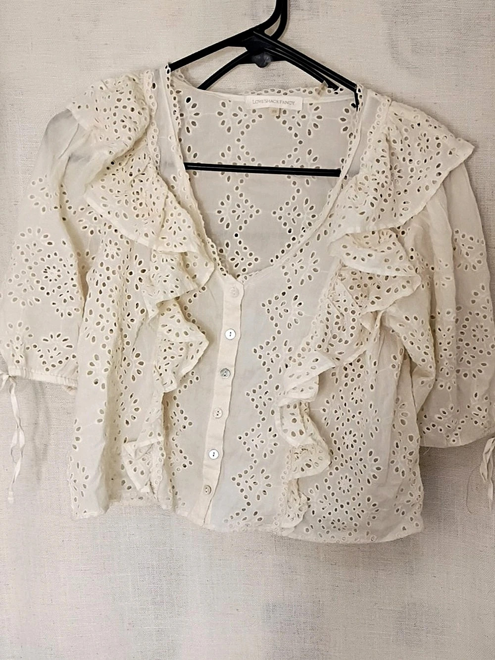 LoveShackFancy Nora Top Eyelet Ruffle Blouse White XS